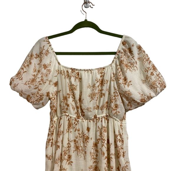 Blu Pepper Cream Floral Puff Sleeve Fit & Flare Mini Dress Sz S - Picture 8 of 12